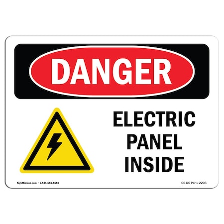 Signmission Safety Sign, OSHA Danger, 7" Height, 10" Width, Rigid Plastic, Electric Panel Inside, Landscape OS-DS-P-710-L-2203